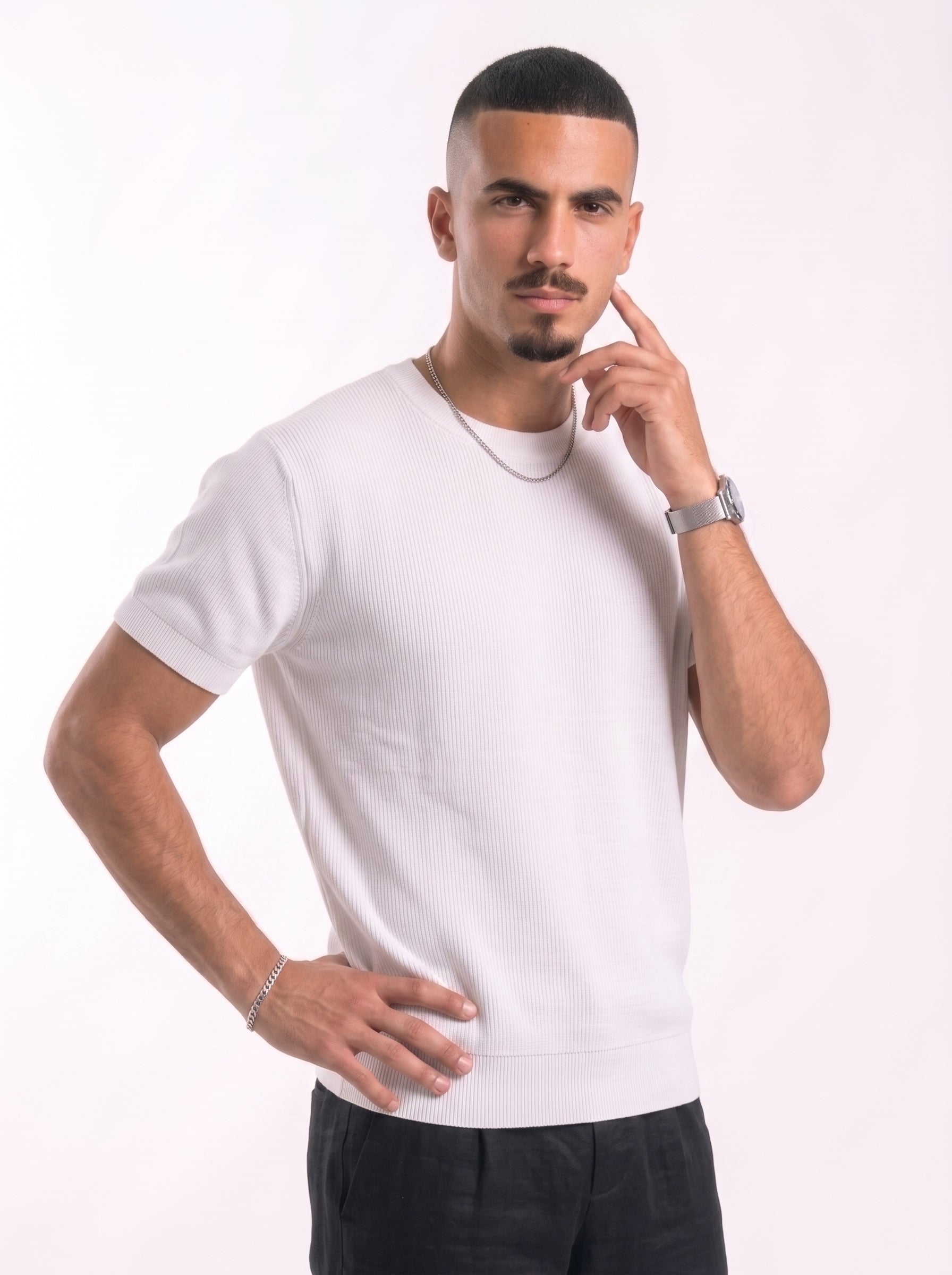 100% Cotton Round Knit Tee (white)