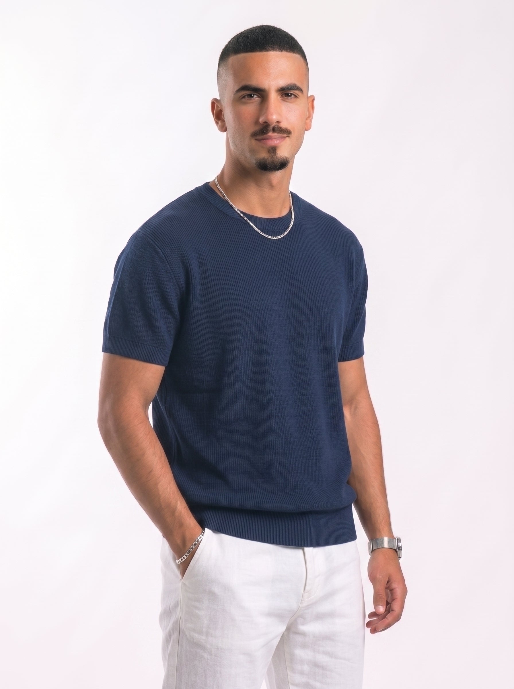 100% Cotton Round Knit Tee (navy)