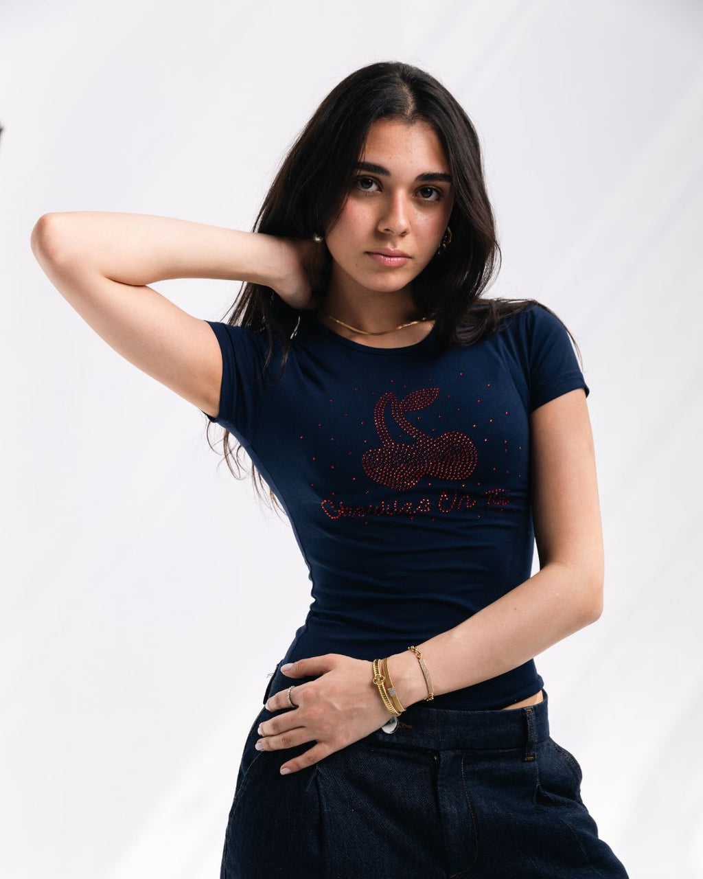 Strass COT Baby Tee (navy & scarlet)