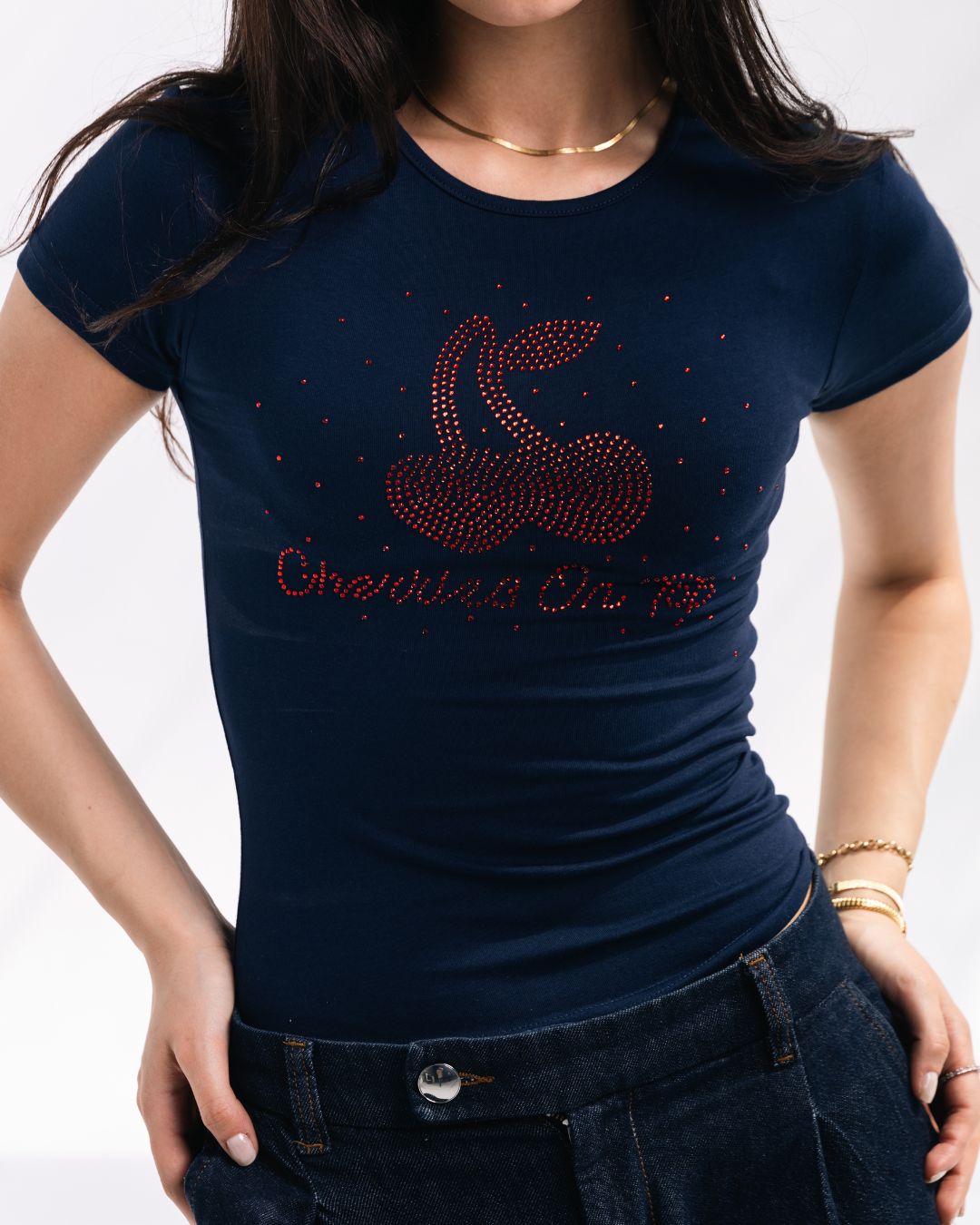 Strass COT Baby Tee (navy & scarlet)