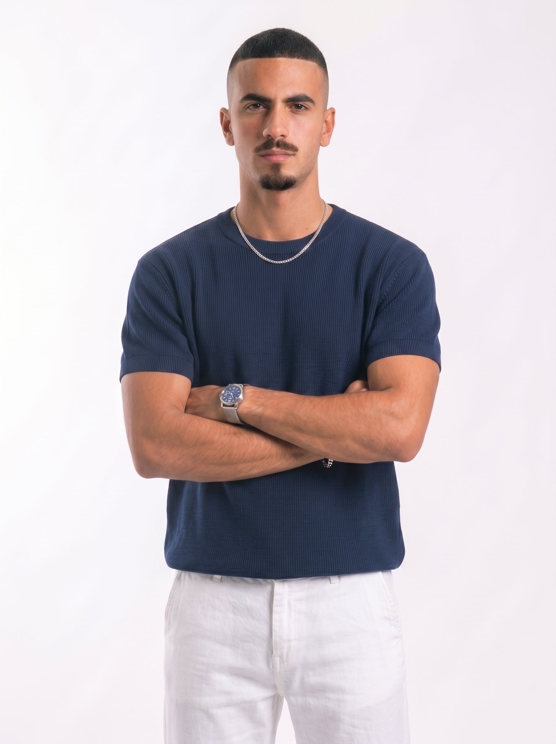 100% Cotton Round Knit Tee (navy)