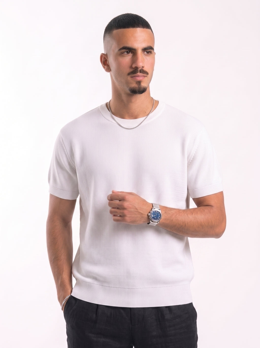 100% Cotton Round Knit Tee (white)