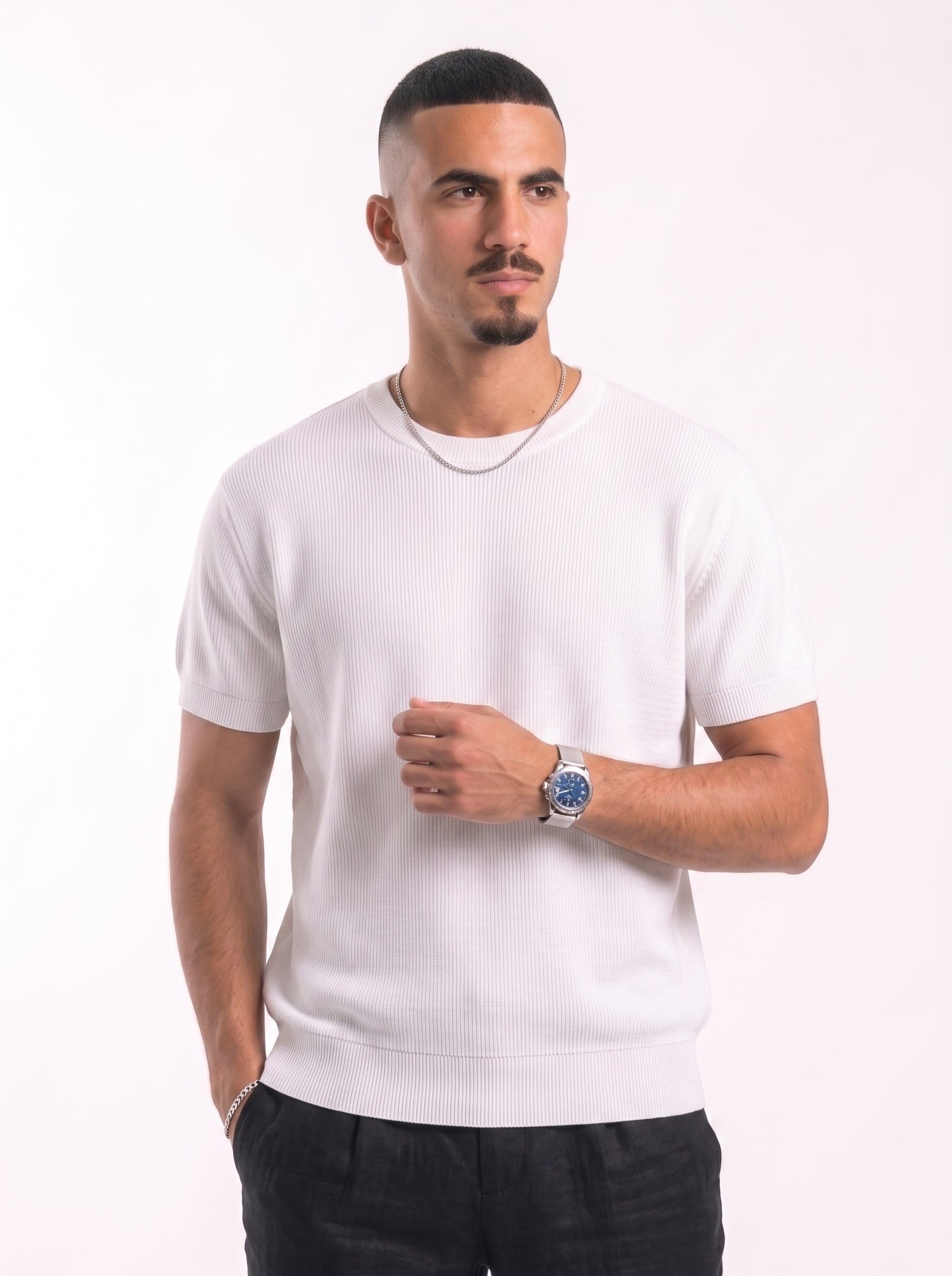 100% Cotton Round Knit Tee (white)