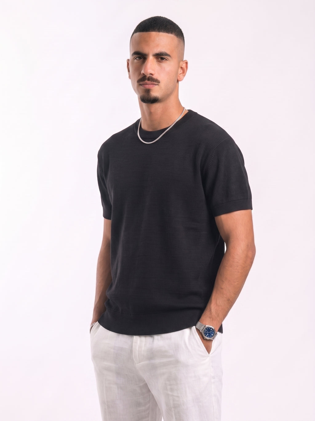 100% Cotton Round Knit Tee (black)