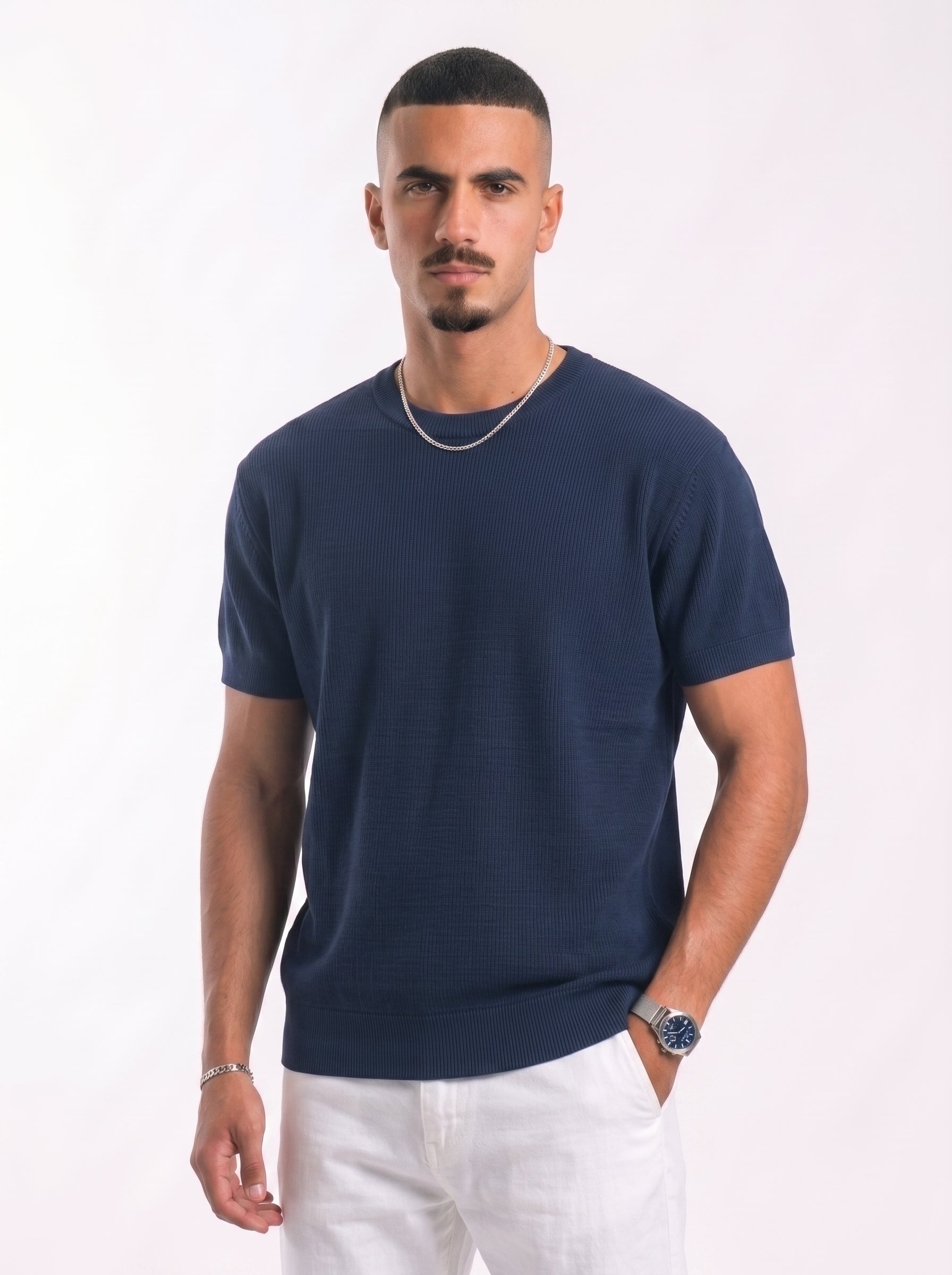 100% Cotton Round Knit Tee (navy)
