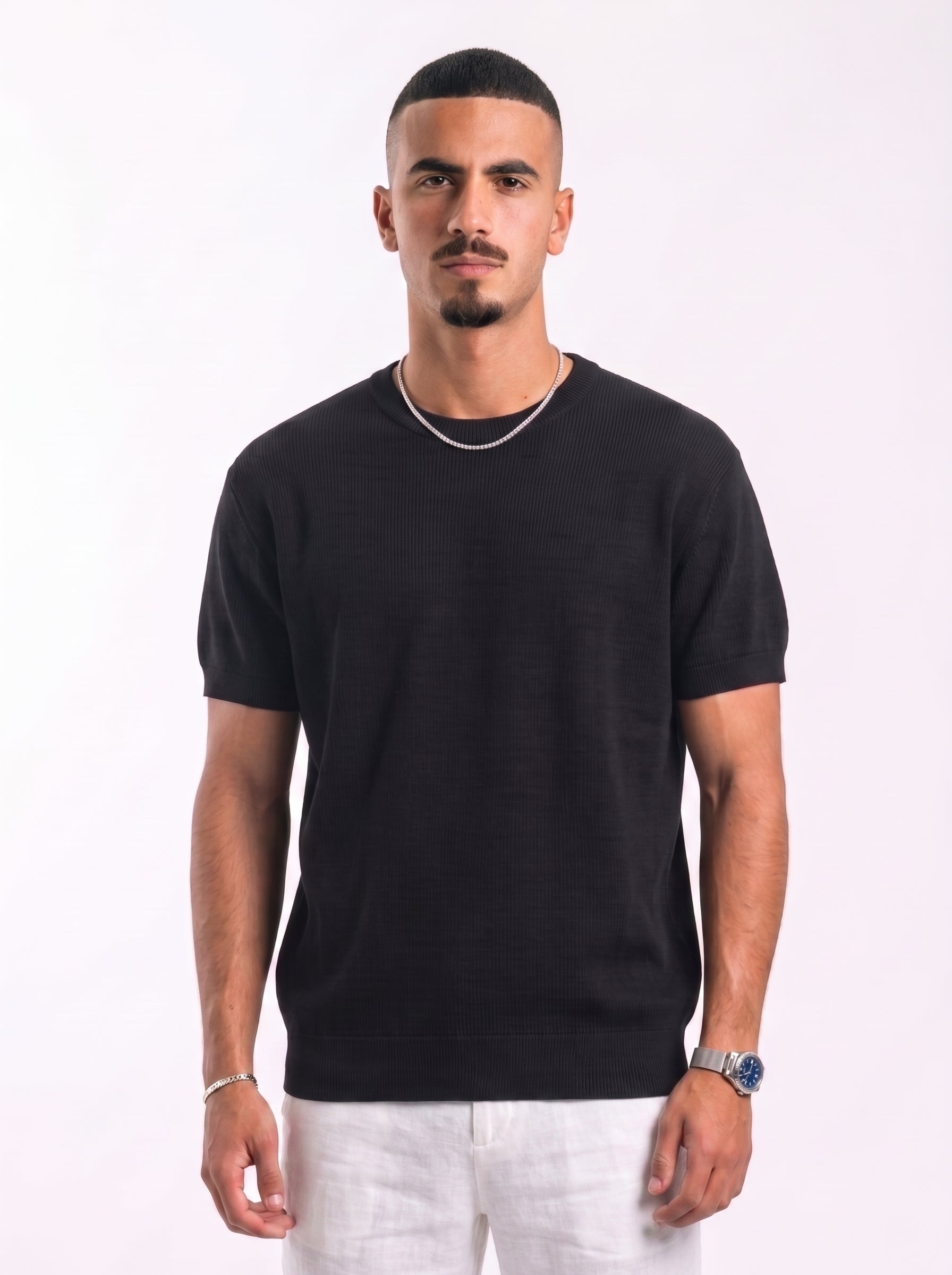 100% Cotton Round Knit Tee (black)