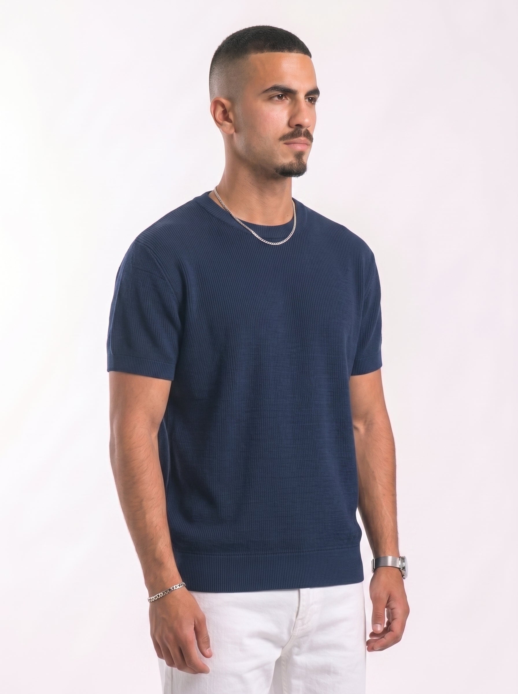 100% Cotton Round Knit Tee (navy)