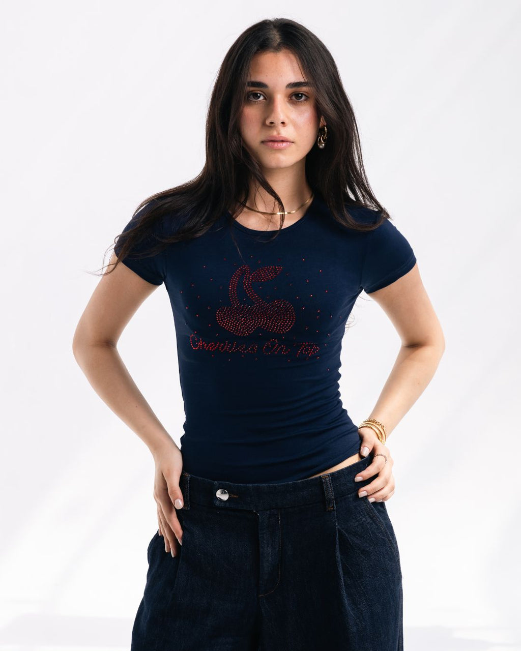 Strass COT Baby Tee (navy & scarlet)