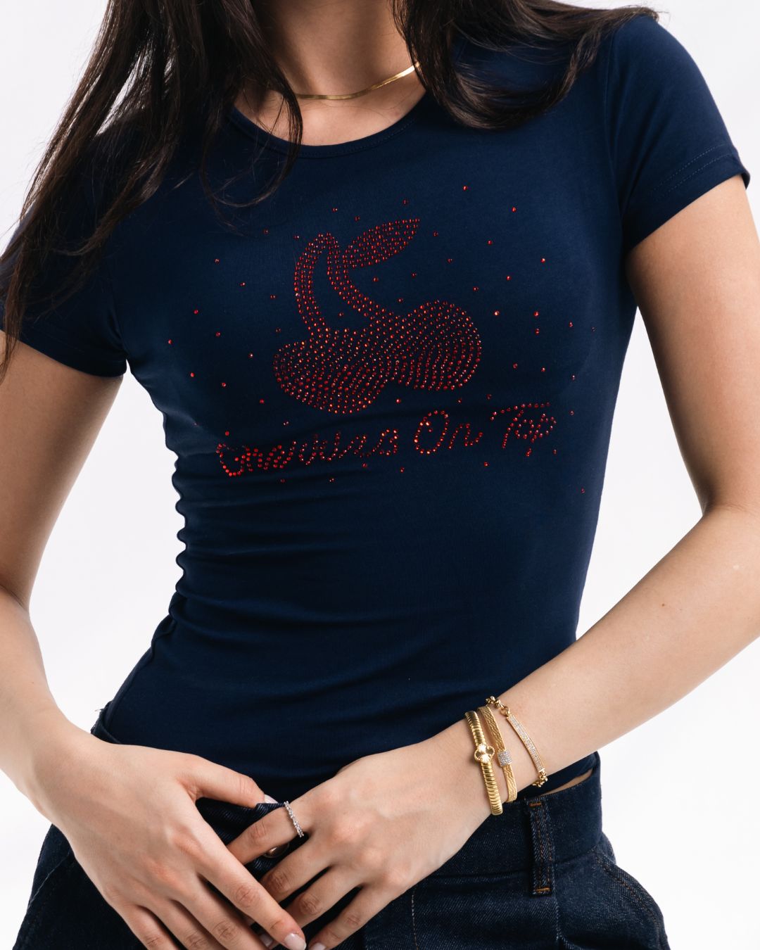 Strass COT Baby Tee (navy & scarlet)