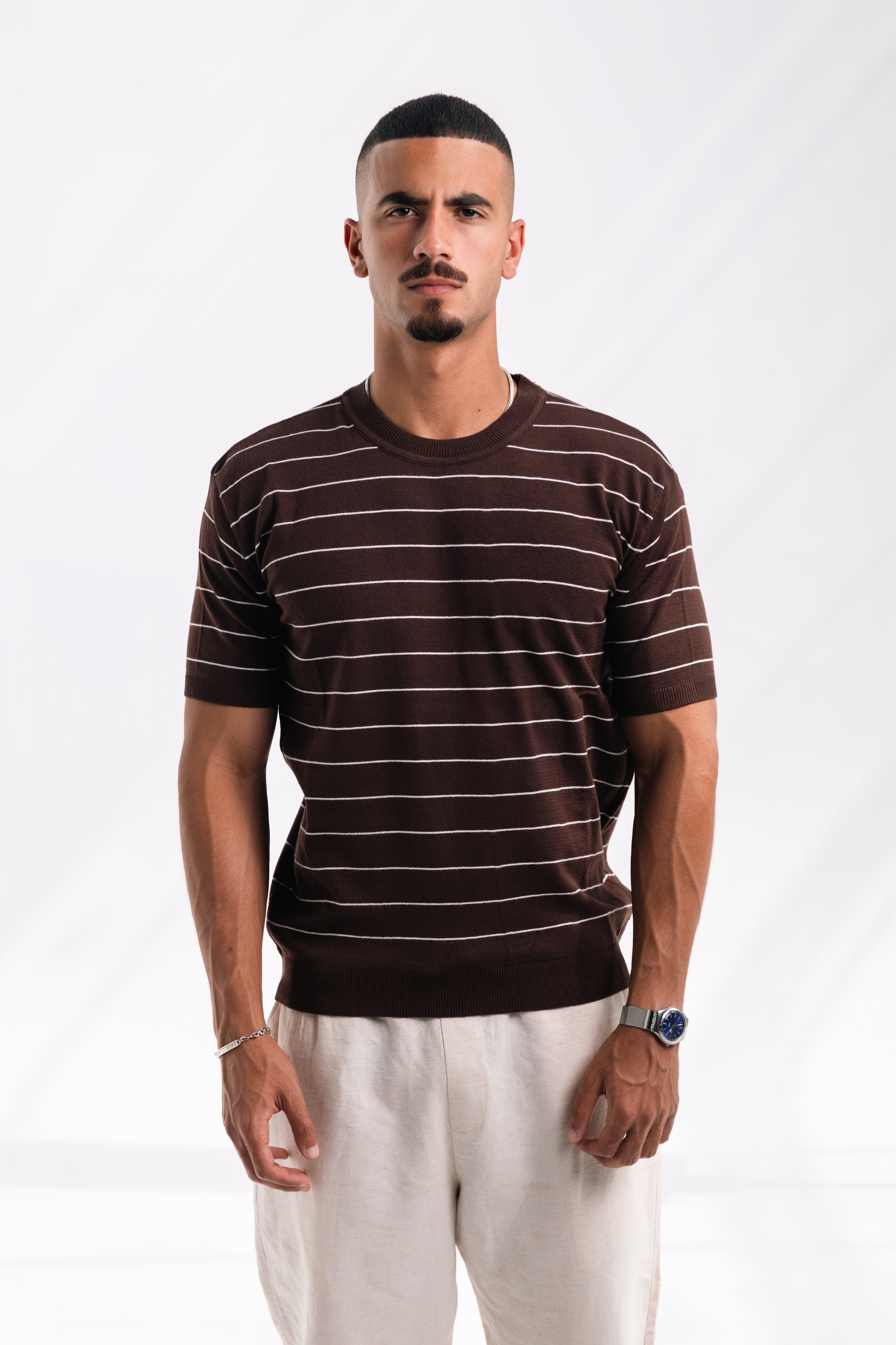 Striped knit Tee (brown)