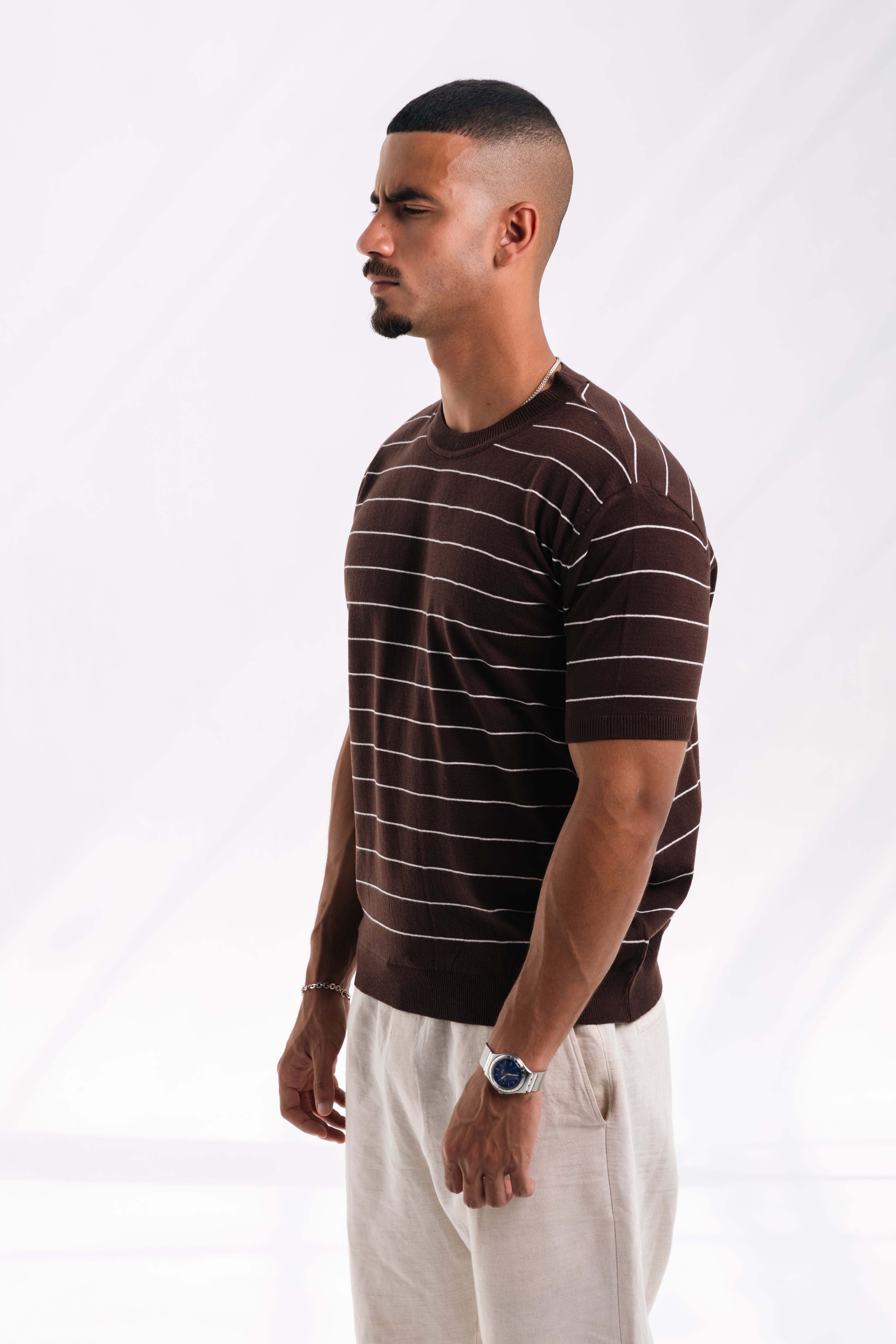 Striped knit Tee (brown)