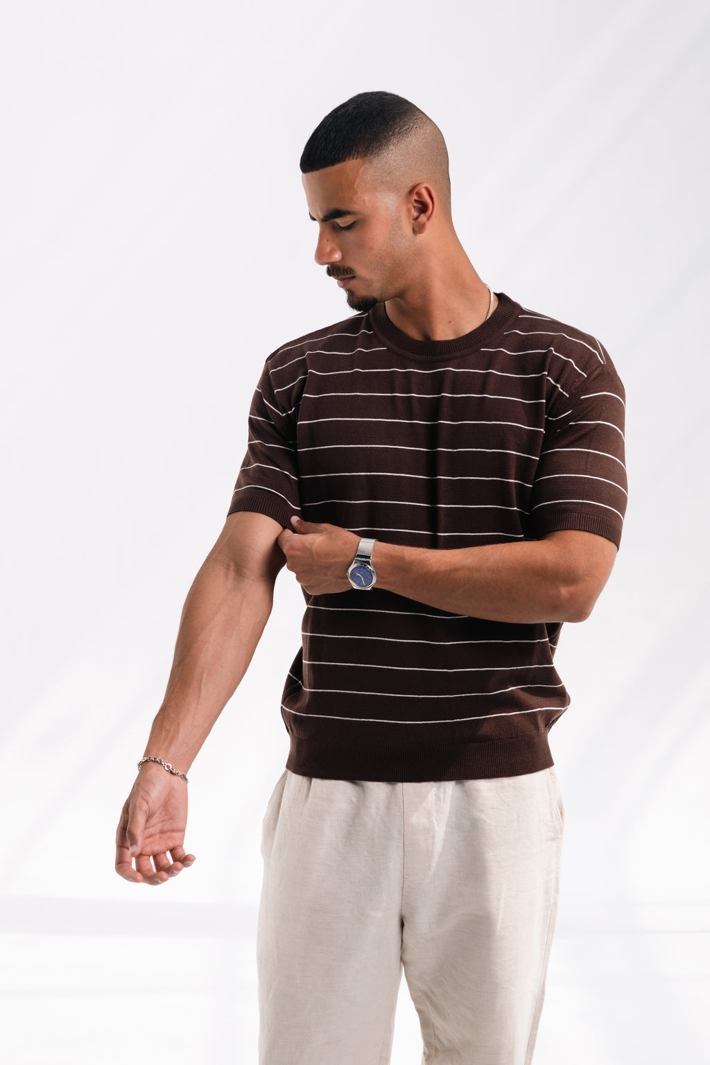 Striped knit Tee (brown)