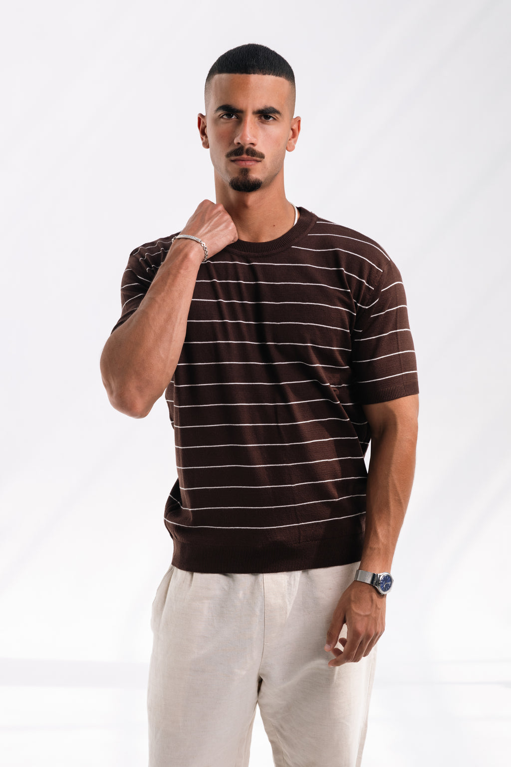 Striped knit Tee (brown)