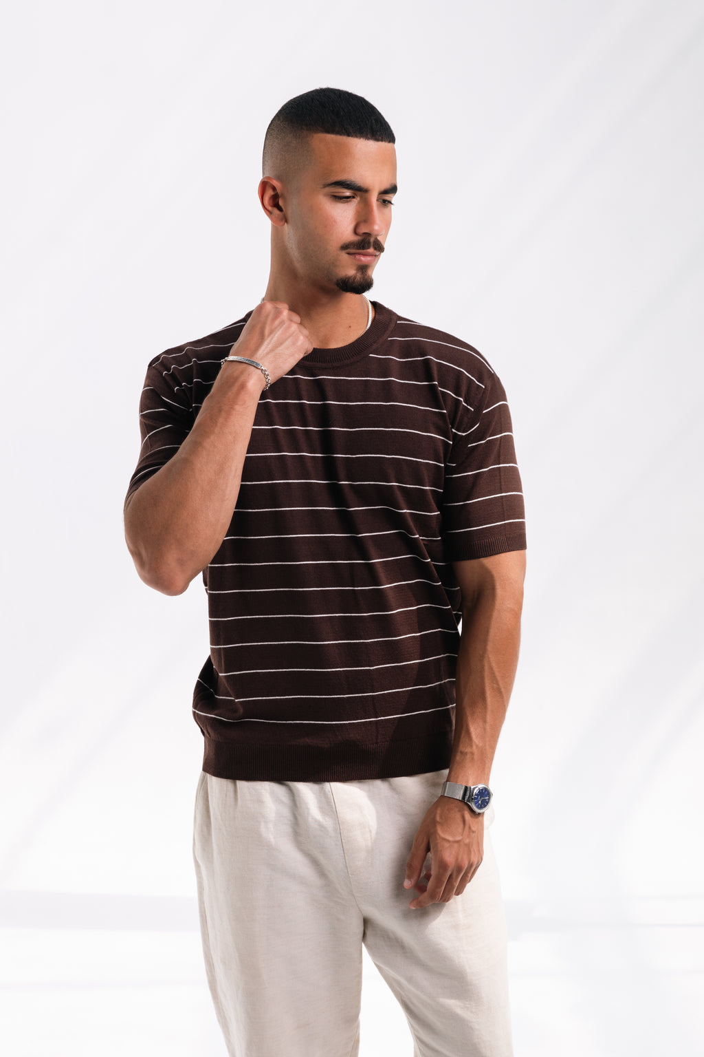 Striped knit Tee (brown)