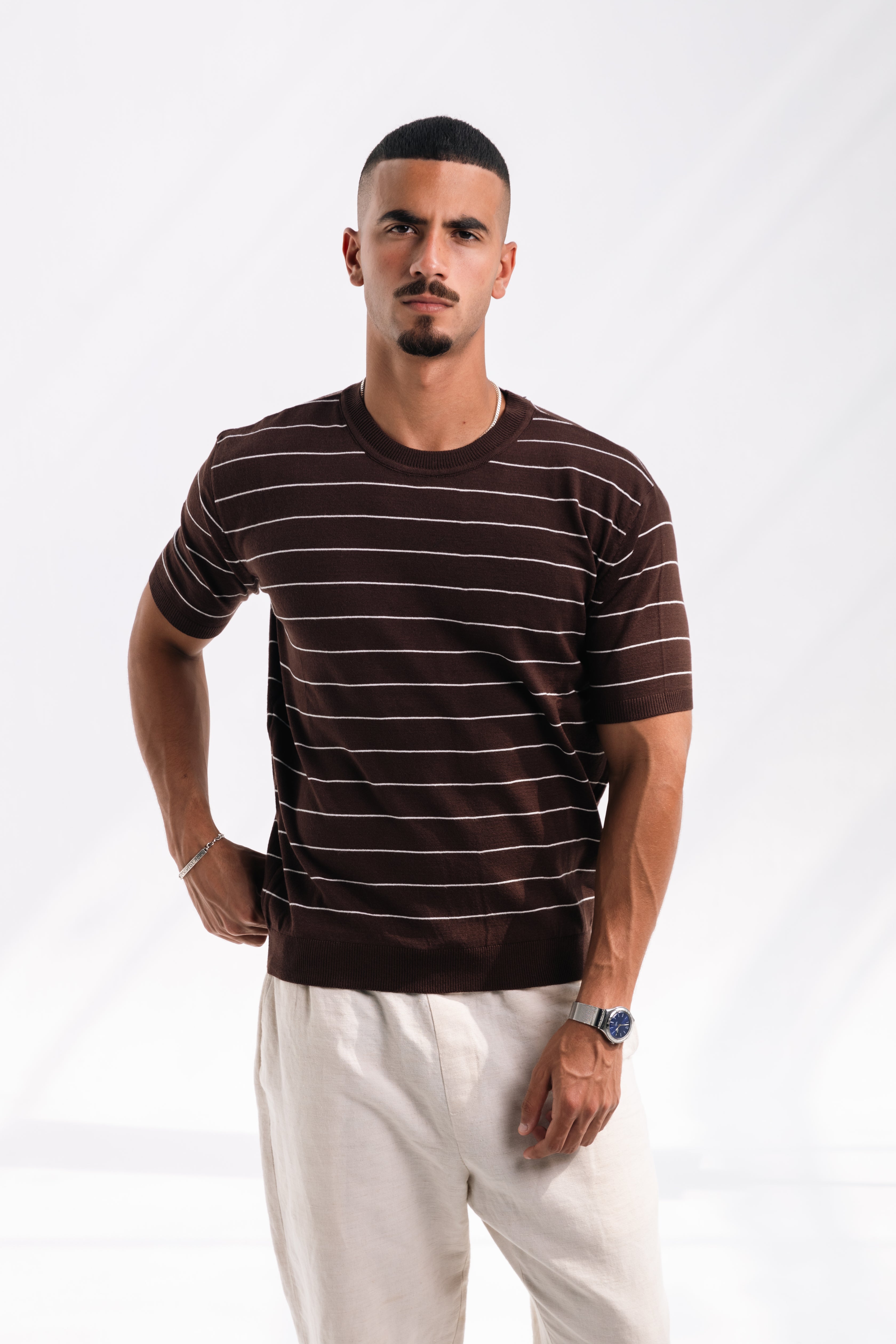 Striped knit Tee (brown)