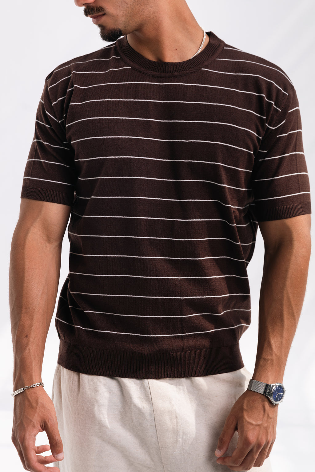 Striped knit Tee (brown)
