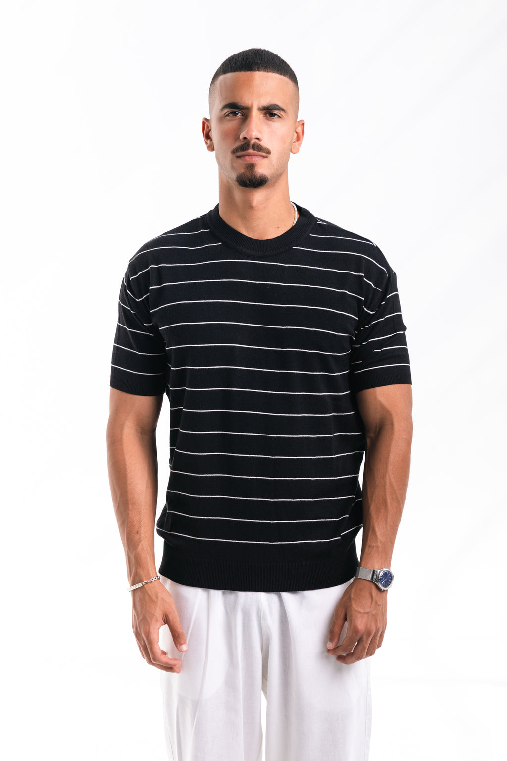 Striped knit Tee (black)