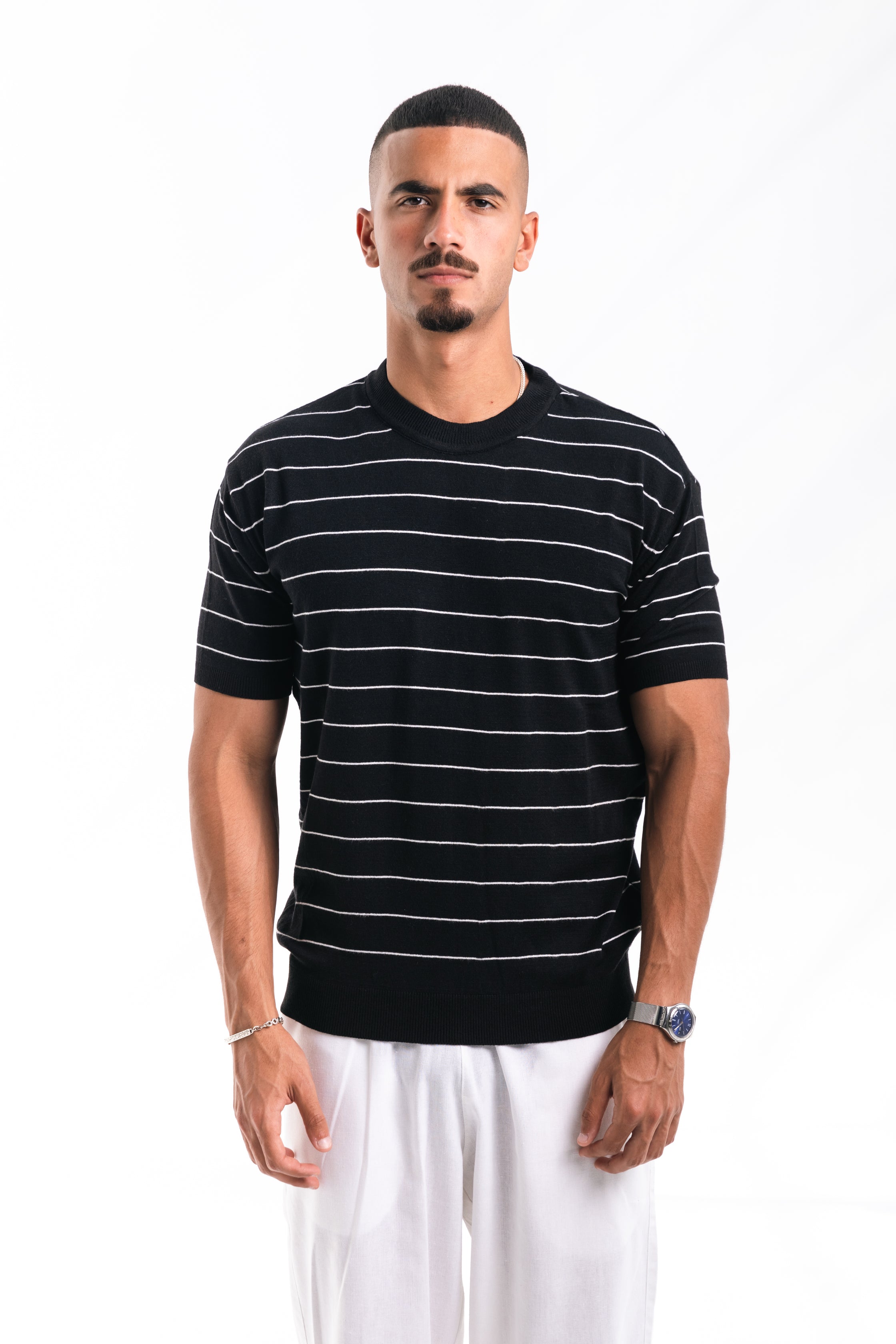 Striped knit Tee (black)
