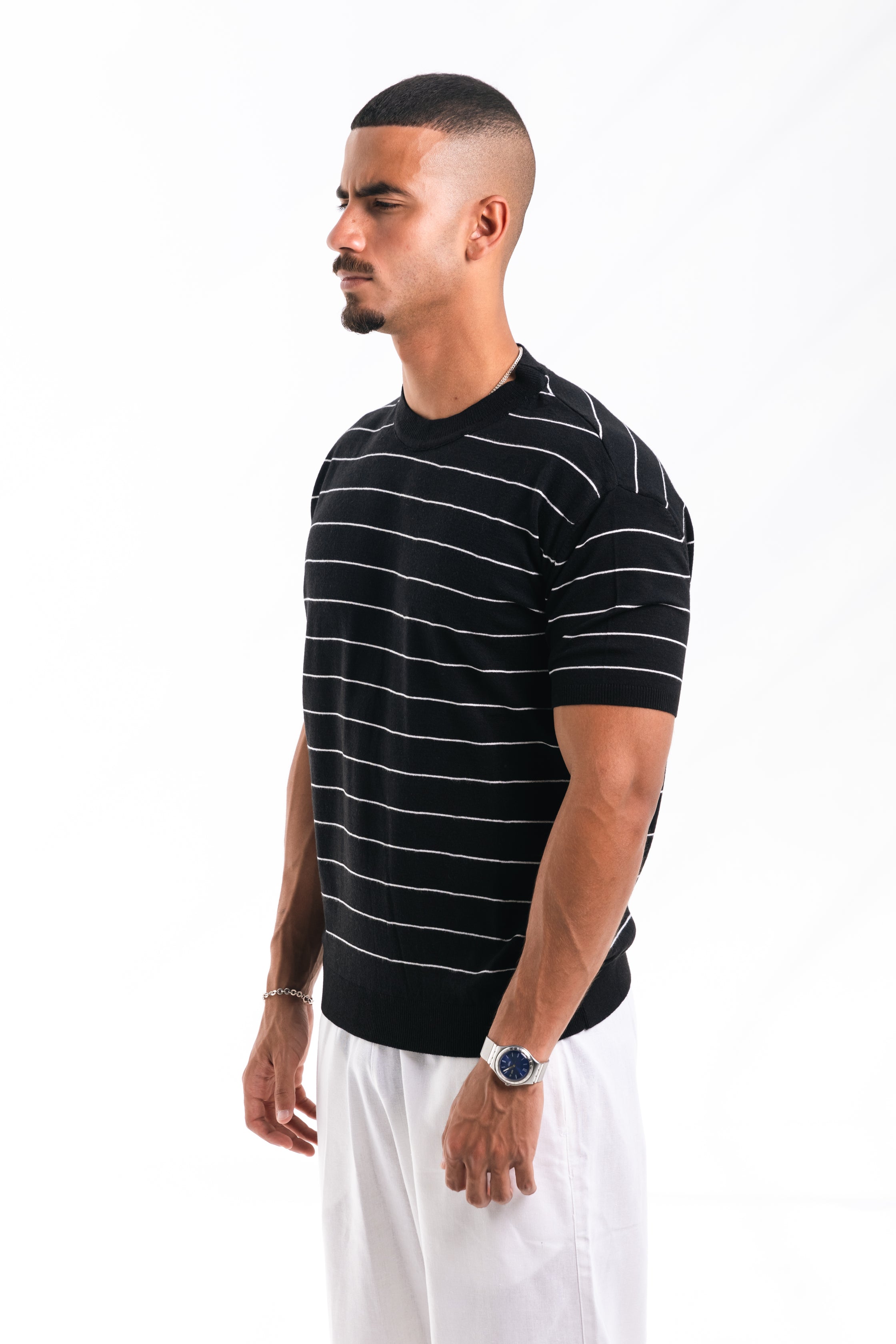 Striped knit Tee (black)