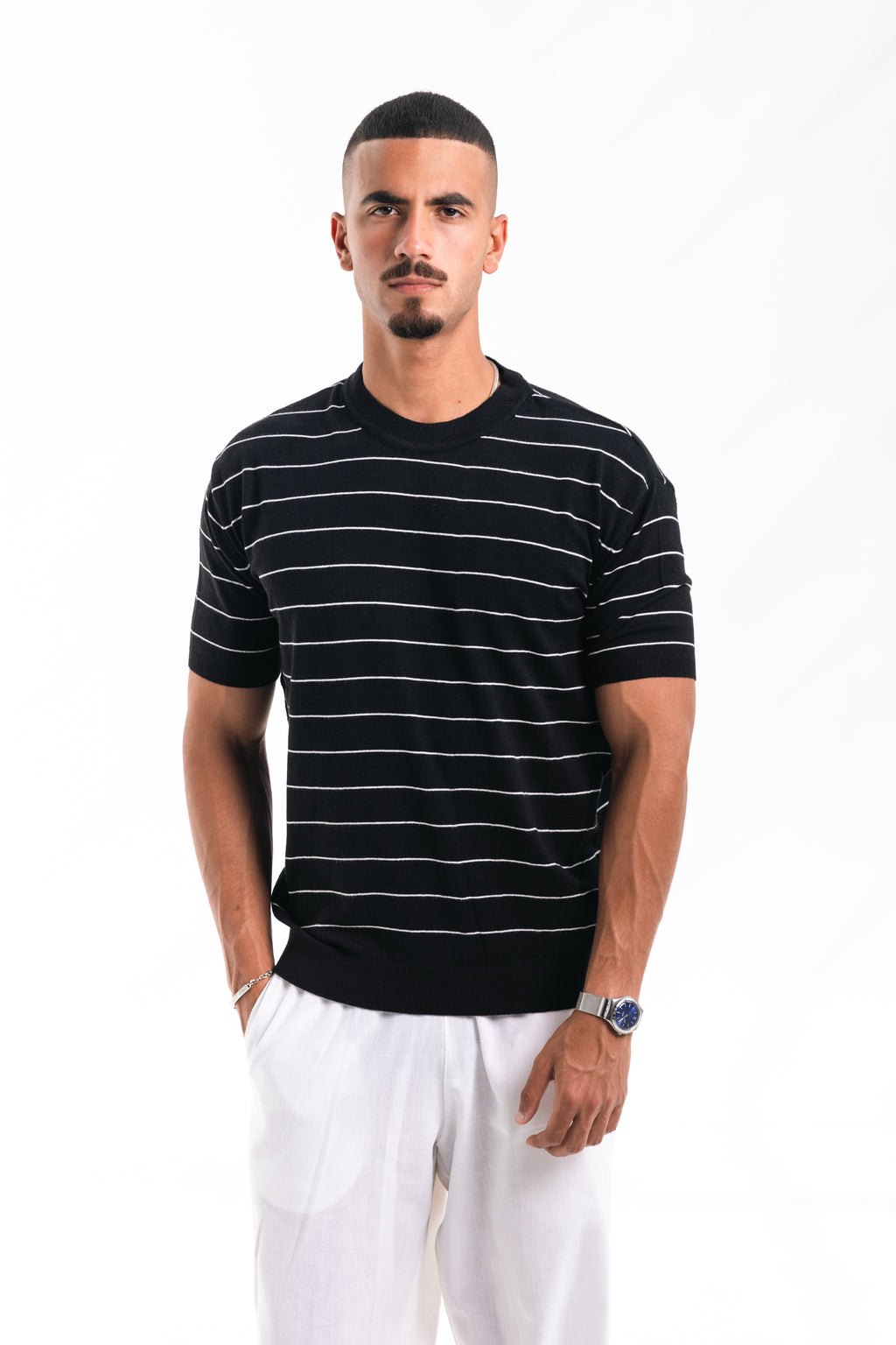 Striped knit Tee (black)