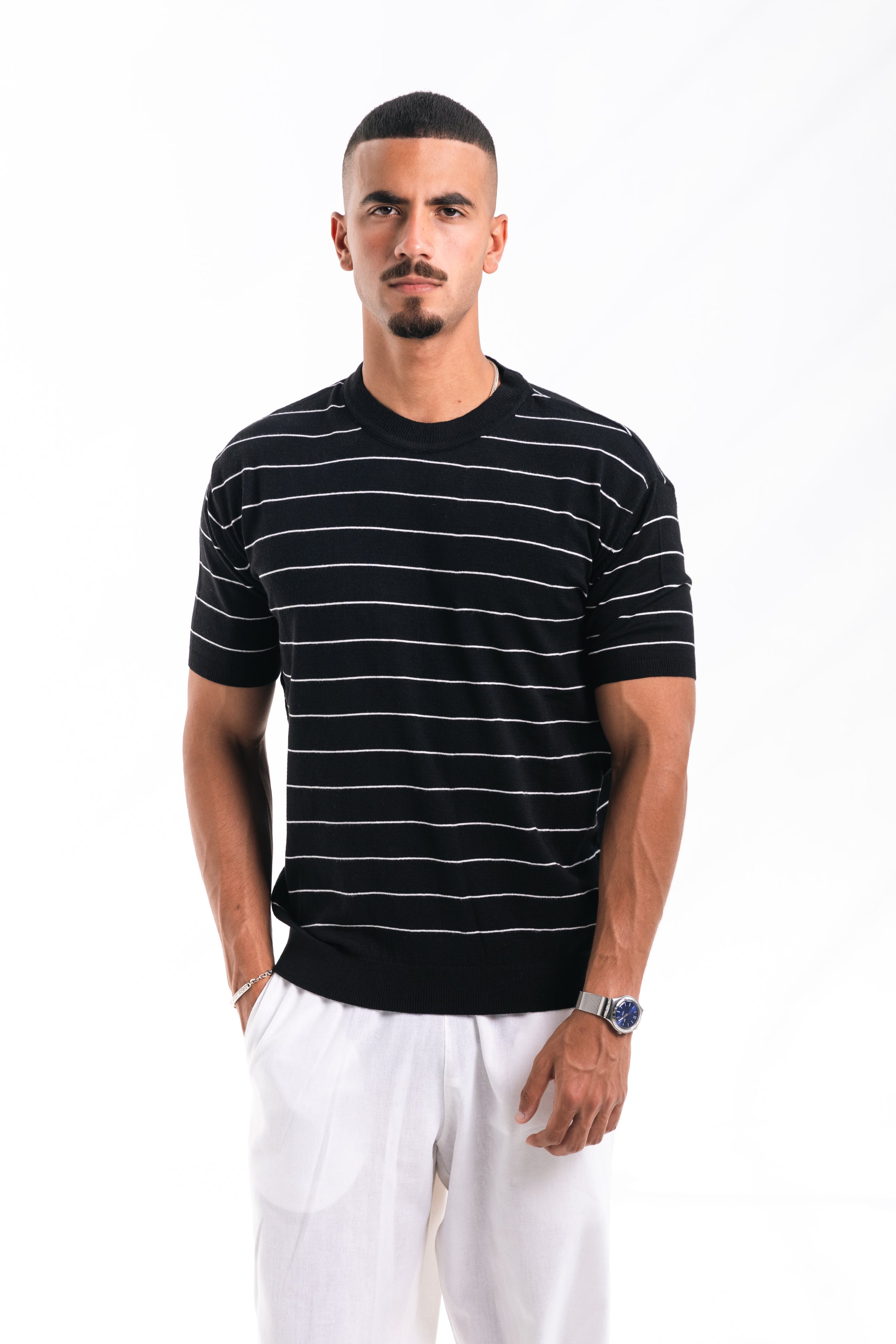 Striped knit Tee (black)