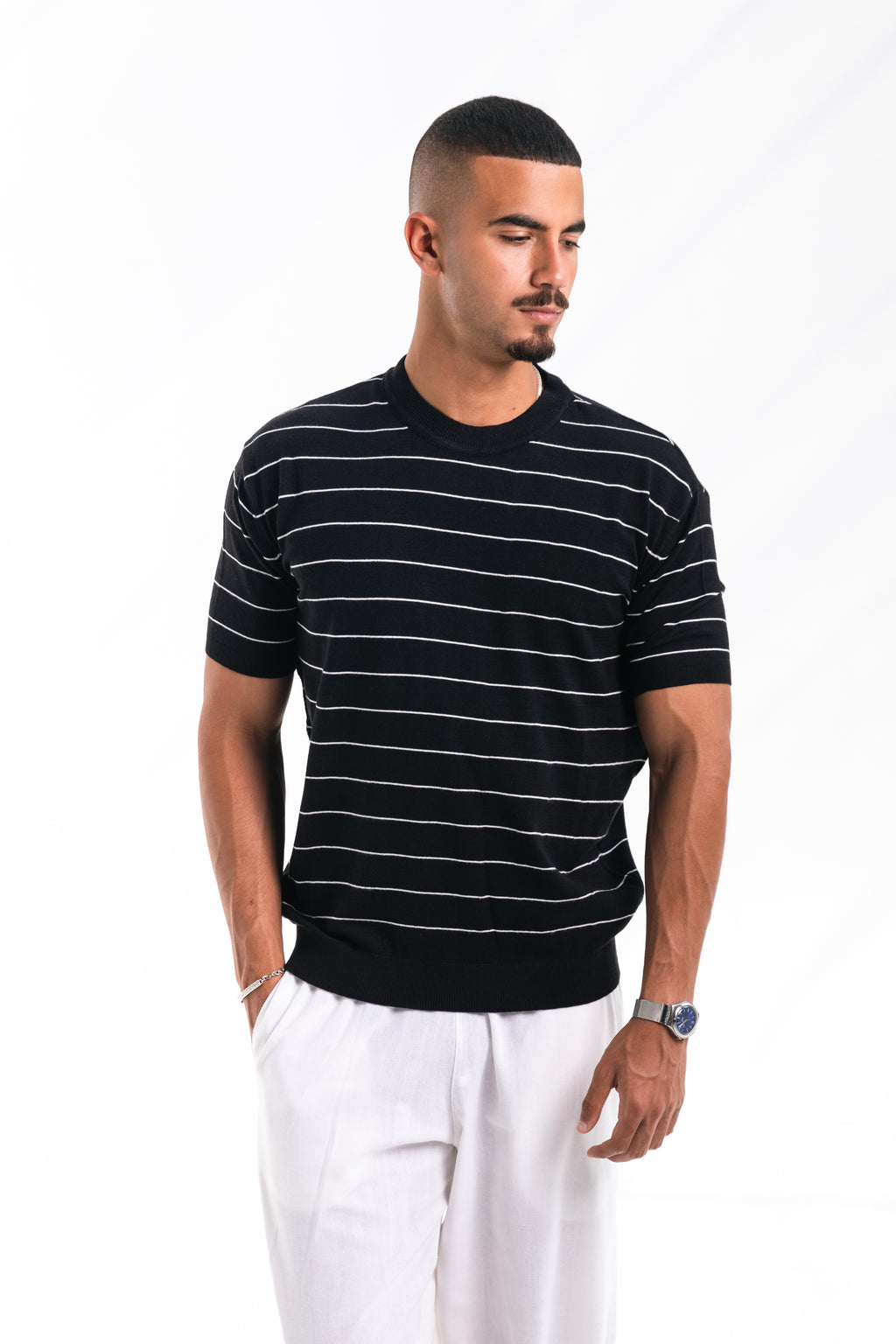Striped knit Tee (black)