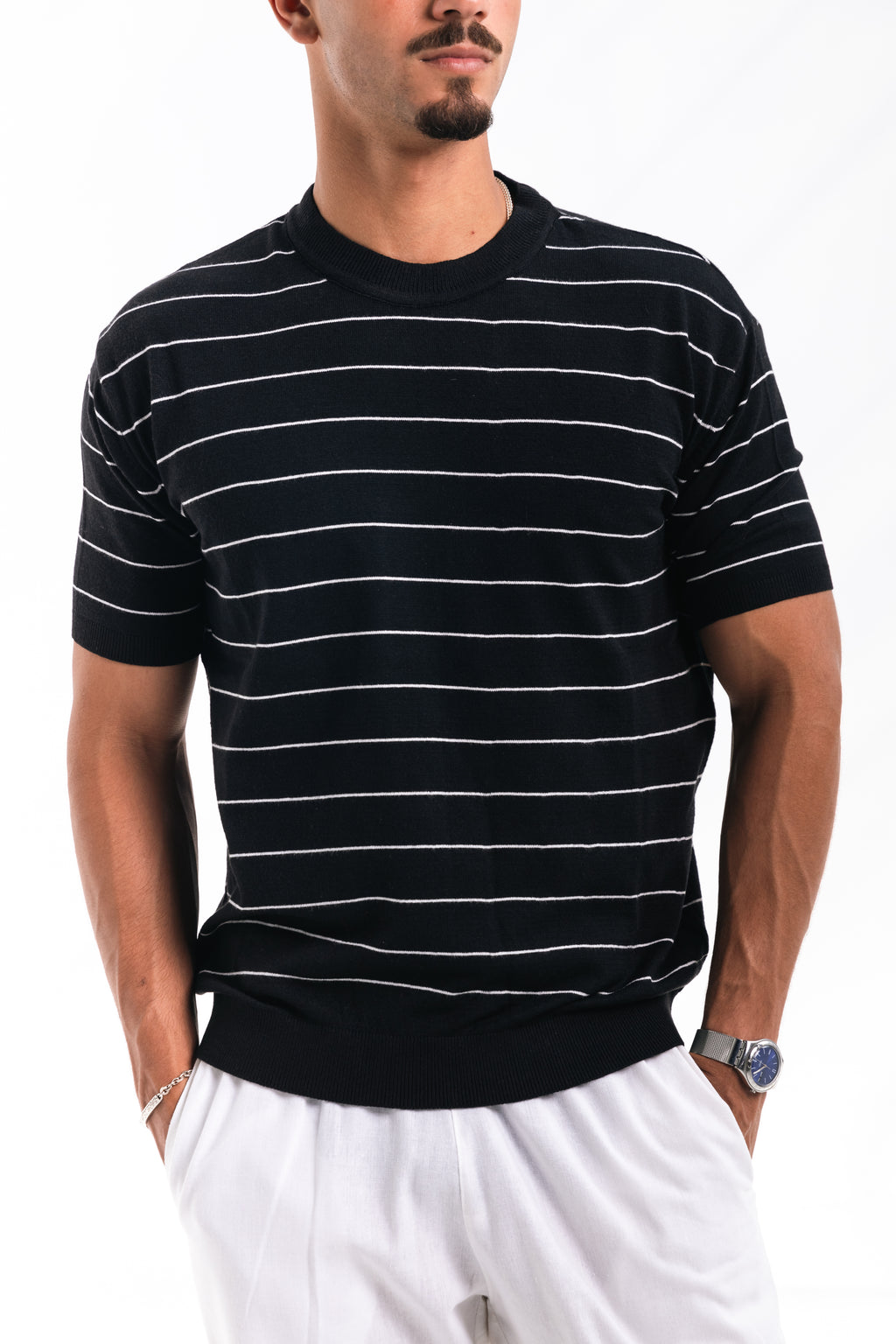 Striped knit Tee (black)