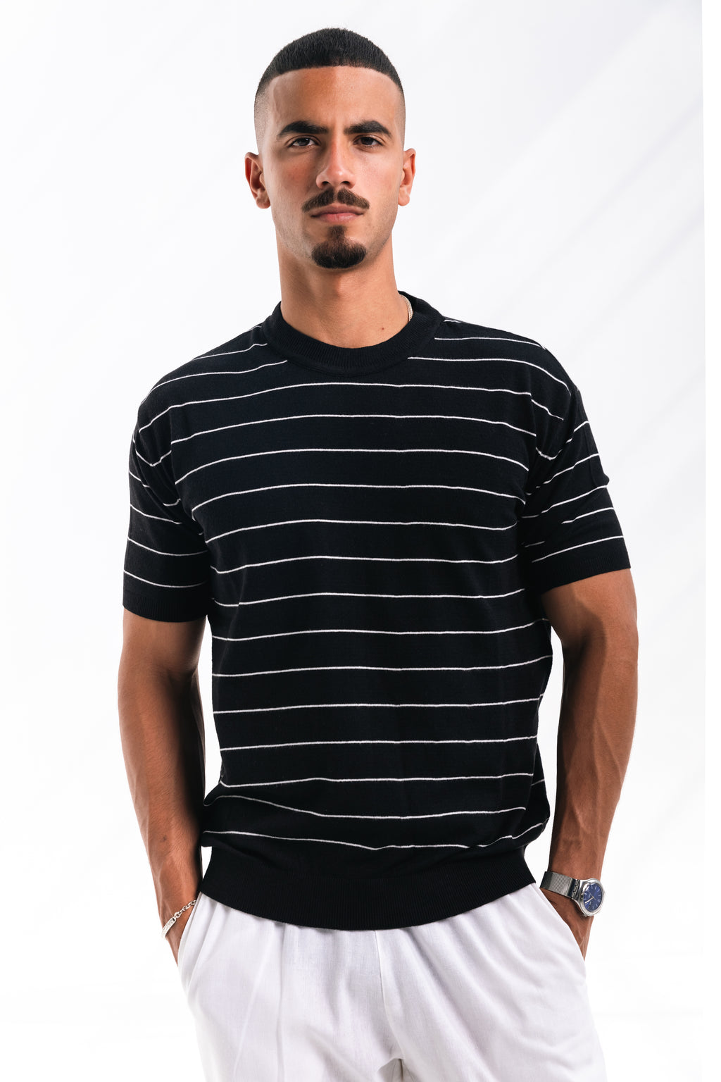 Striped knit Tee (black)