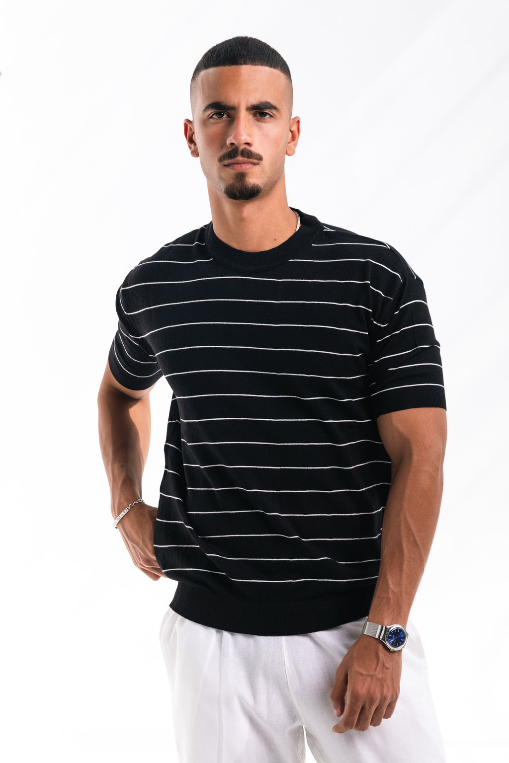 Striped knit Tee (black)