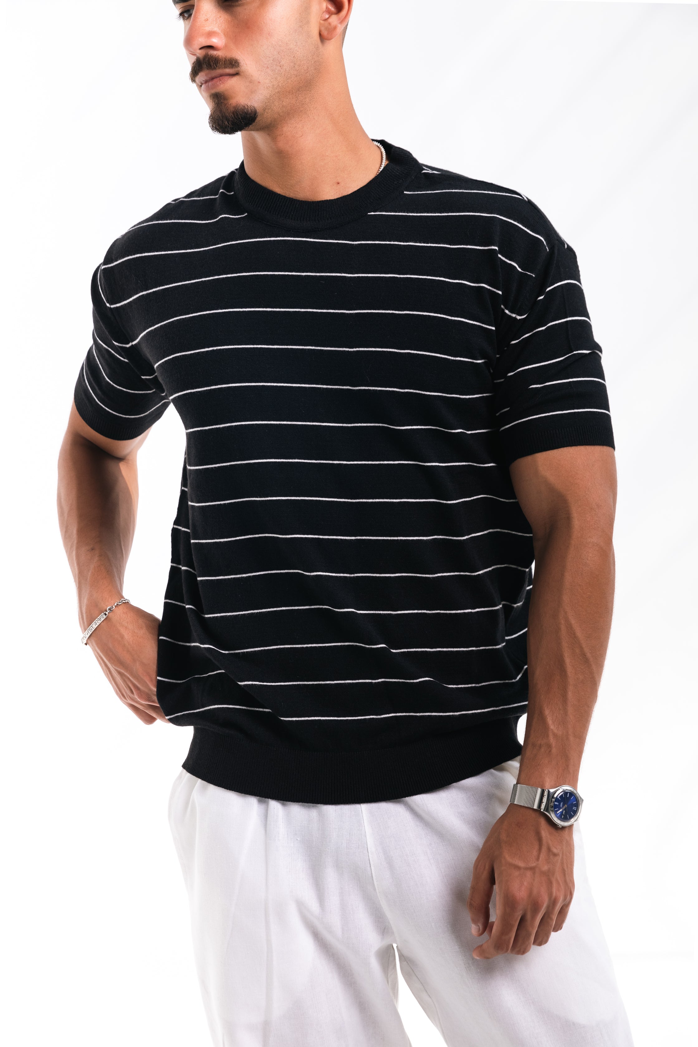 Striped knit Tee (black)