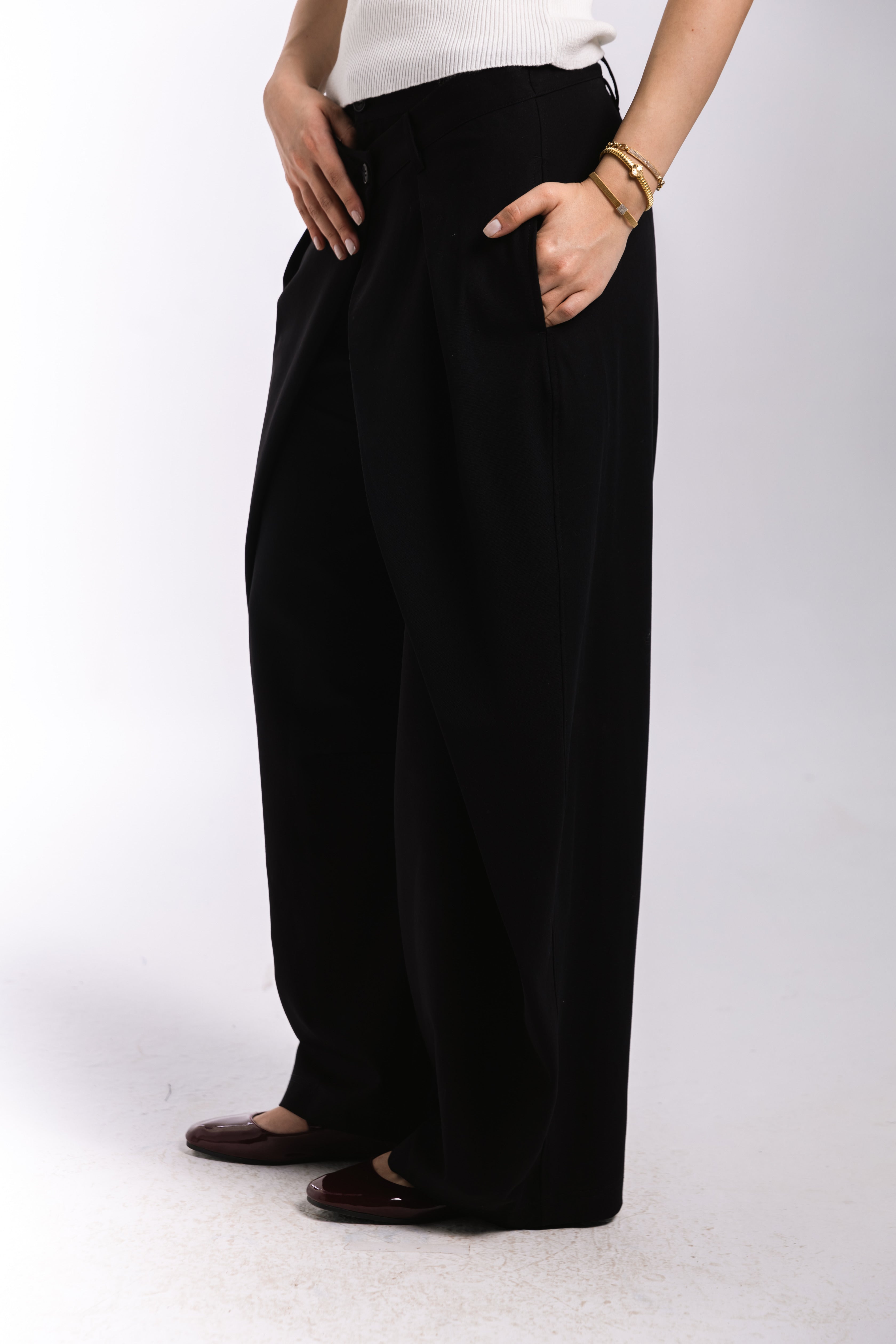 Double Button Pleated Pants (black)