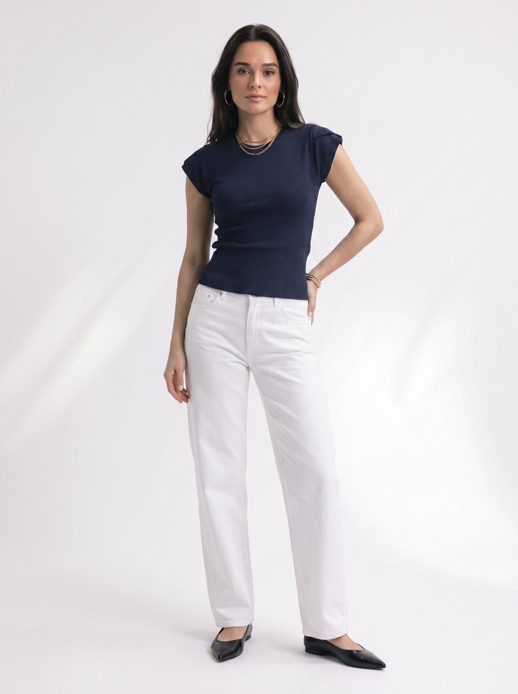 CAP-Sleeve Knit Top